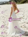 White Tulle V-neck Split Wedding Dress