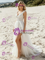 White Tulle V-neck Split Wedding Dress