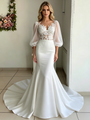 Sexy White Tulle V-neck Split Wedding Dress
