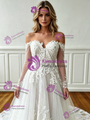 White Tulle Appliques Long Sleeve Wedding Dress