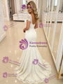 Simple White Mermaid Lace Short Sleeve Wedding Dress