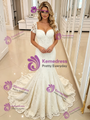 Simple White Mermaid Lace Short Sleeve Wedding Dress