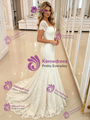 Simple White Mermaid Lace Short Sleeve Wedding Dress