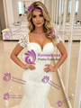 Simple White Mermaid Lace Short Sleeve Wedding Dress