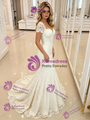 Simple White Mermaid Lace Short Sleeve Wedding Dress