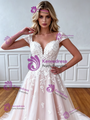 Champagne Tulle Appliques Cap Sleeve Wedding Dress