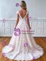 Champagne Tulle Appliques Cap Sleeve Wedding Dress