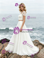 Champagne Tulle Appliques Cap Sleeve Wedding Dress