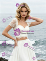 Champagne Tulle Appliques Cap Sleeve Wedding Dress