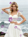Champagne Tulle Appliques Cap Sleeve Wedding Dress