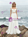 Champagne Tulle Appliques Cap Sleeve Wedding Dress