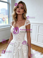 A-Line White Tulle Lace Appliques Wedding Dress