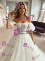 White Tulle Appliques Puff Sleeve Wedding Dress