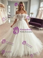 White Tulle Appliques Puff Sleeve Wedding Dress