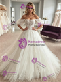 White Tulle Appliques Puff Sleeve Wedding Dress