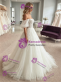 White Tulle Appliques Puff Sleeve Wedding Dress
