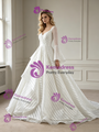 White Long Sleeve Square Neck Wedding Dress