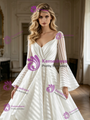 White Long Sleeve Square Neck Wedding Dress