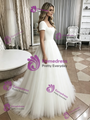 White Tulle Square Neck Short Sleeve Wedding Dress