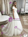 White Tulle Square Neck Short Sleeve Wedding Dress