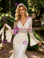 White Mermaid Tulle Lace Long Sleeve Wedding Dress