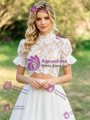 White Two Piece Lace Short Sleeve Wedding Dres