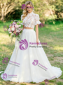 White Two Piece Lace Short Sleeve Wedding Dres