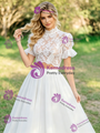 White Two Piece Lace Short Sleeve Wedding Dres