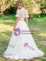 White Two Piece Lace Short Sleeve Wedding Dres