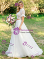 White Two Piece Lace Short Sleeve Wedding Dres