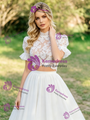 White Two Piece Lace Short Sleeve Wedding Dres