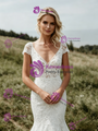 Sexy White Mermaid Lace V-Neck Cap Sleeve Wedding Dress