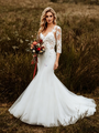 White Mermaid Tulle Lace Appliques Wedding Dress