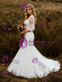 White Mermaid Tulle Lace Appliques Wedding Dress