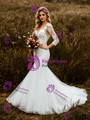 White Mermaid Tulle Lace Appliques Wedding Dress
