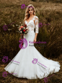 White Mermaid Tulle Lace Appliques Wedding Dress