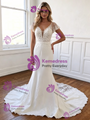 Sexy White Mermaid Lace V-Neck Wedding Dress
