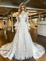 White Tulle Lace Appliques High Neck Wedding Dress