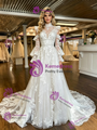 White Tulle Lace Appliques High Neck Wedding Dress