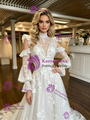 White Tulle Lace Appliques High Neck Wedding Dress