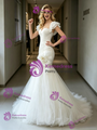 Sexy White Mermaid Tulle Pleats Flower Wedding Dress