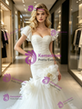 Sexy White Mermaid Tulle Pleats Flower Wedding Dress