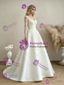 White Long Sleeve Square Neck Flower Wedding Dress