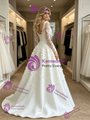 White Long Sleeve Square Neck Flower Wedding Dress