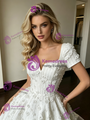 White Square Neck Short Sleeve Wedding Dress