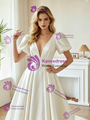White Satin Puff Sleeve Pleats Wedding Dress