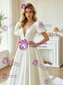 White Satin Puff Sleeve Pleats Wedding Dress