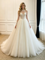 White Tulle Long Sleeve Appliques Wedding Dress