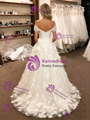White Tulle Off The Shoulder 3D Flower Wedding Dress