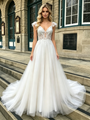 White Tulle Straps Lace Wedding Dress